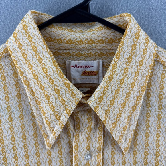Vintage Arrow Shirt Mens 17.5 L Knit Textured Polyester 70s Button Up Disco - Picture 3 of 14